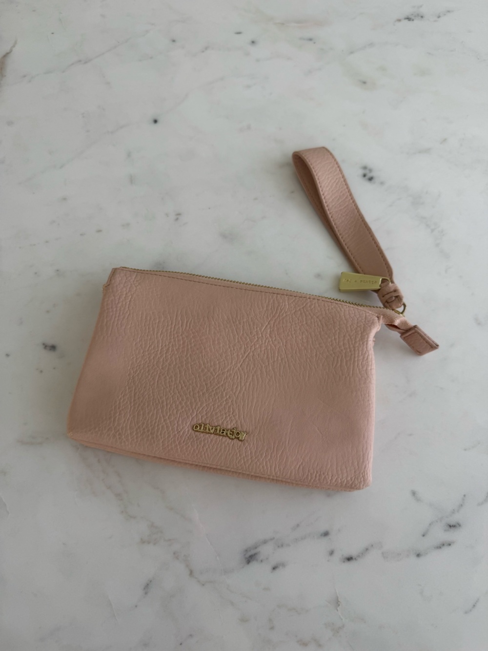 Olive + Joy Blush Pink Wristlet Wallet Clutch Faux Leather Zip Pouch